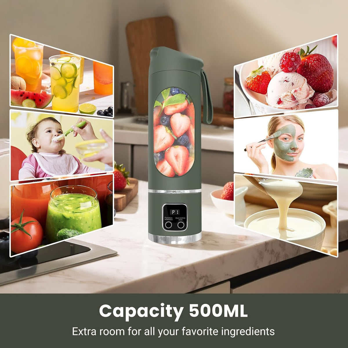 Portable Personal Blender 500ml – USB-C Rechargeable, Ice Crushing