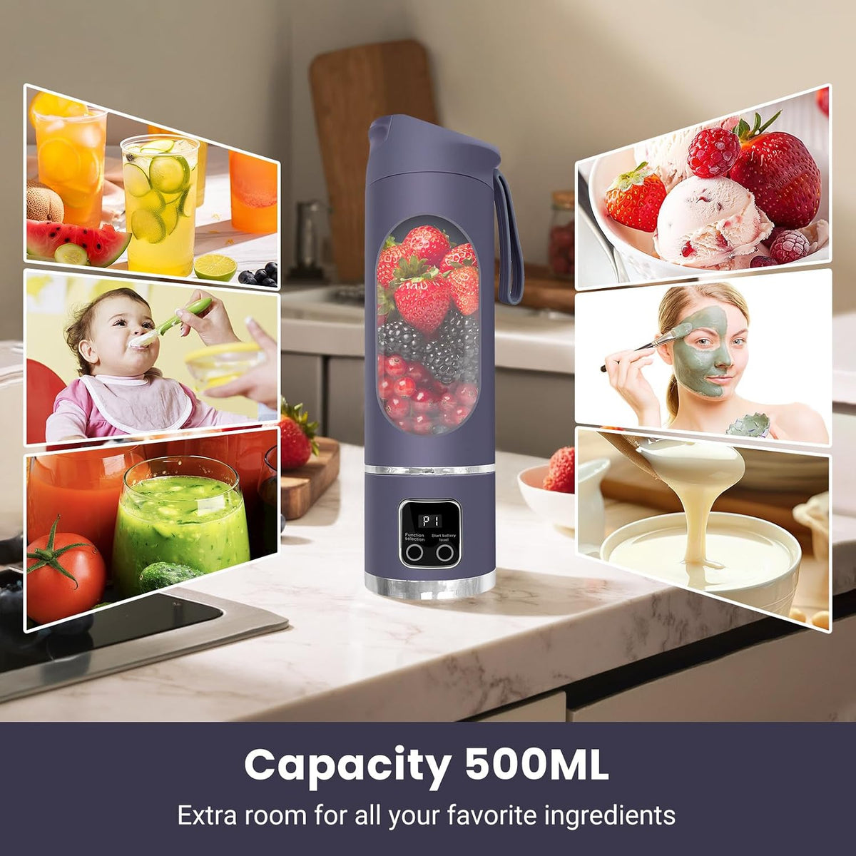Portable Personal Blender 500ml – USB-C Rechargeable, Ice Crushing