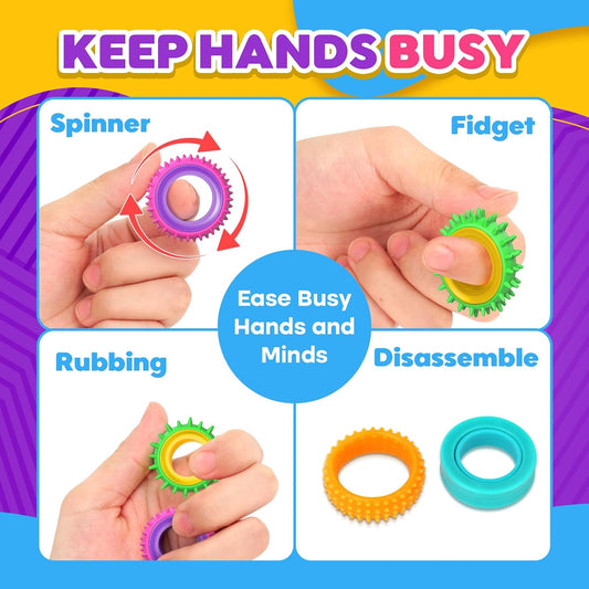 12-Pack Sensory Fidget Rings for Kids – Finger Spinner Stress Relief Toys