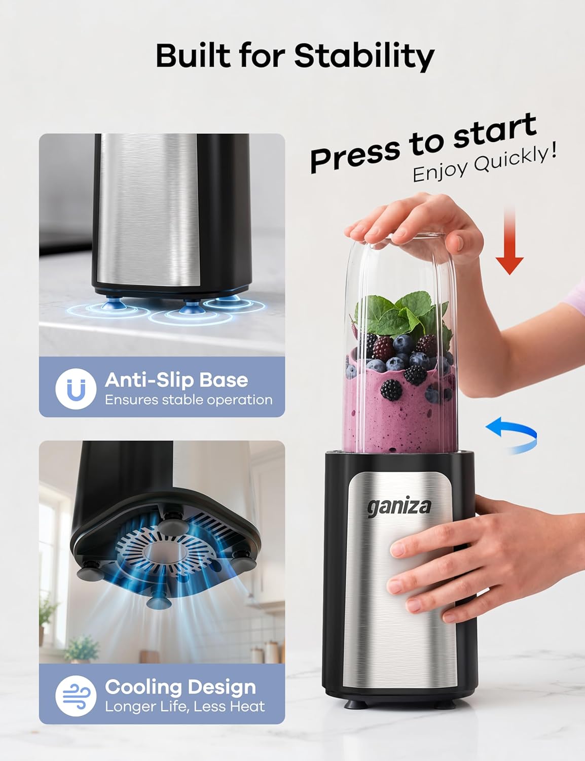 900W Personal Blender for Smoothies & Shakes with 3 Cups