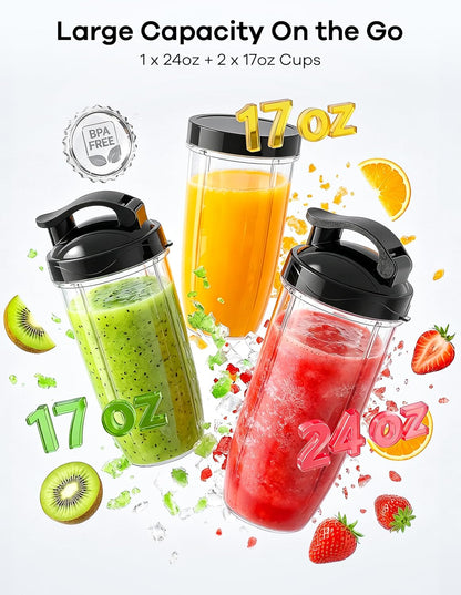 900W Personal Blender for Smoothies & Shakes with 3 Cups